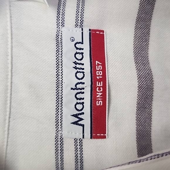 Manhattan Men Dress White Striped Tallman Long Sleeve Made in USA - Picture 2 of 8